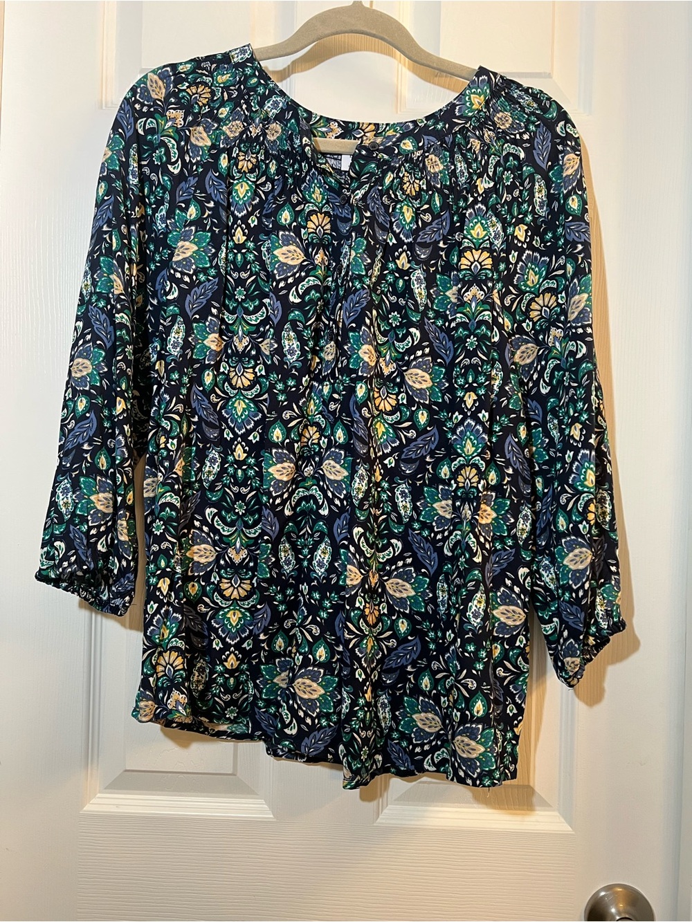 🦋 NWT croft & barrow Navy Floral Tunic with navy and teal  size large